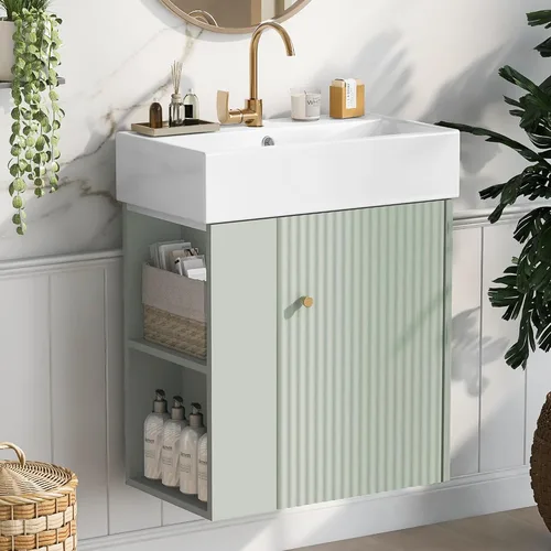 Vista 16 de Harper & Bright Designs Tocador de baño de 21.6" con lavabo, conjunto de tocador independiente de lavabo individual con gabinete de almacenamiento