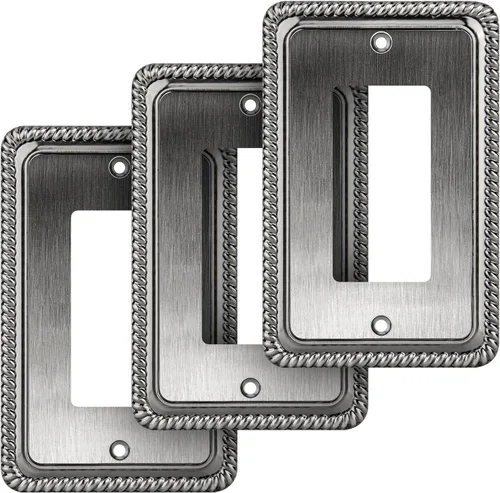 Vista 40 de Henne Bery Rope Edge - Placa decorativa de pared para interruptor (placa lisa, 2 unidades, bronce antiguo)