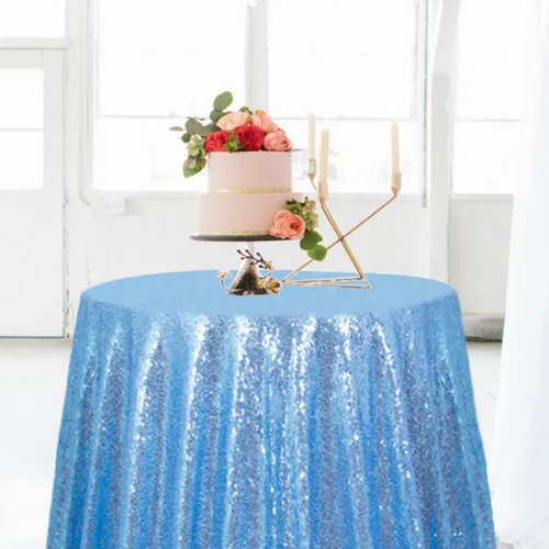 Vista 2 de ShiDianYi Mantel redondo de lentejuelas azul bebé de 72 pulgadas, mantel de lentejuelas con purpurina para pastel de postre con purpurina, mantel