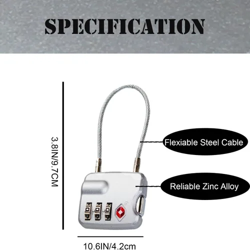 Vista 2 de Paquete de 4 candados de equipaje aprobados por la TSA para maletas, mochila y equipaje con cuerpo de aleación de zinc