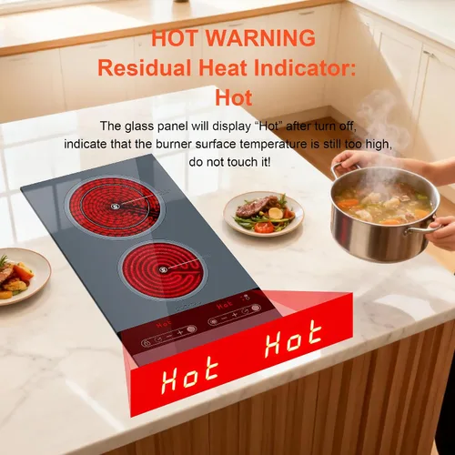 Vista 8 de Diseño de doble bobina de cocina eléctrica de doble quemador, placa caliente de cerámica de 1800 W para cocinar, encimera portátil infrarroja de 2