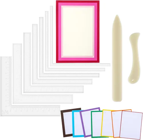 Vista 13 de 7 guías de alineación de manualidades de papel con estuche de almacenamiento, capas de precisión y espaciadores de estera, 1/16 a 1/2 pulgadas 7