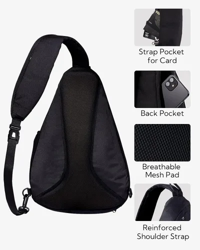 Vista 5 de WATERFLY - Mochila casual tipo bandolera, para llevar en el pecho, Negro, talla única 18L, Water resistant hiking daypack, 7 pockets for 13