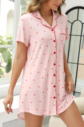 Vista 175 de Samring Camisón de pijama para mujer, manga corta/larga, con botones, camisón para dormir, camisón para novio, talla XXL