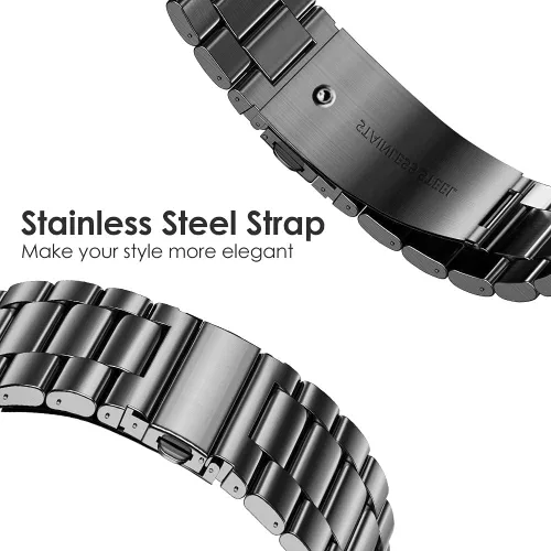 Vista 3 de E ECSEM Correa compatible con Amazfit T-Rex/T-Rex Pro, correa de repuesto de metal de acero inoxidable sólido para reloj inteligente Amazfit T-Rex