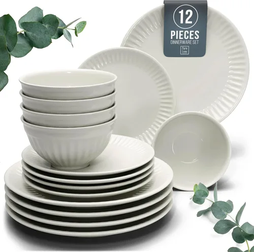 Vista 44 de Juego de vajilla de gres para 4 personas 12 piezas – Juego de platos y cuencos negros mate – Apto para lavavajillas, microondas y resistente a