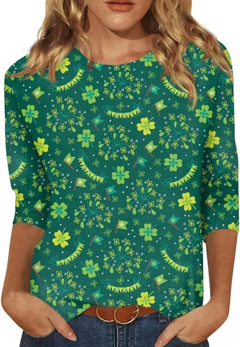 Vista 2 de Blusas de verano para mujer, estilo casual, manga 34, cuello redondo, blusas tipo túnica casuales