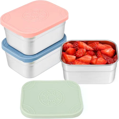 Vista 12 de Caperci Paquete de 3 Recipientes de Acero Inoxidable para Aperitivos con Tapas de Silicona - Recipientes Pequeños para Alimentos de 8 onzas a Prueba