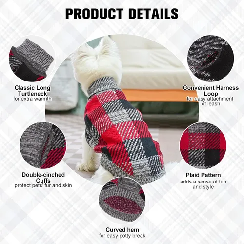 Vista 5 de BEAUTYZOO Suéter para Perro Pequeño Hembra Macho, Suéter Pullover de Cuello Alto de Forro Polar para Perro, Suéter de Punto Suave Cálido y Lindo