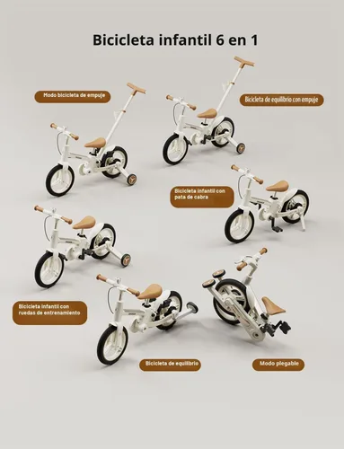 Vista 2 de Lecoco - Bicicleta Mejorada para Niños Pequeños con Manija de Empuje 6 en 1, Bicicleta de Equilibrio Juguetes con Ruedas de Entrenamiento, Brazos