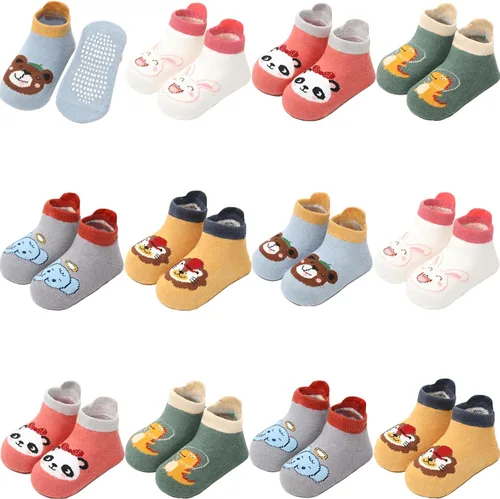 Vista 36 de Calcetines antideslizantes con agarre para tobillos, paquete de 12 unidades para niños pequeños, niños y niñas, lindos calcetines de algodón