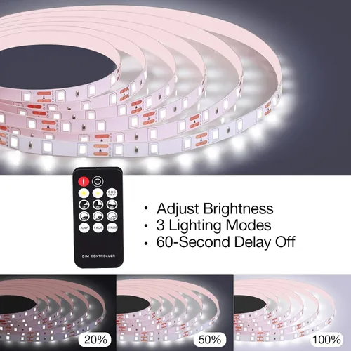 Vista 6 de Tira de luces LED blancas, tira de luz regulable mejorada de 16.4 pies con control remoto de luz blanca brillante de 6500 K, 300 luces LED flexibles