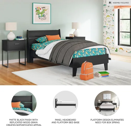Vista 4 de Signature Design by Ashley Socalle - Cama casual de plataforma de doble panel, no necesita base o somier, color negro