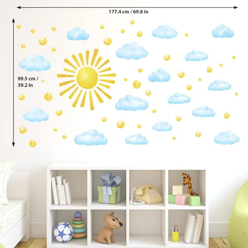 Vista 5 de DECOWALL Acuarela sol y nubes pegatinas de pared pegatinas habitación