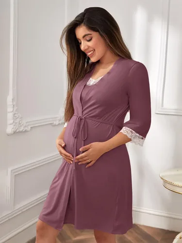 Vista 4 de Verdusa Conjunto de camisón y bata de maternidad para mujer, sin mangas, camisón de lactancia