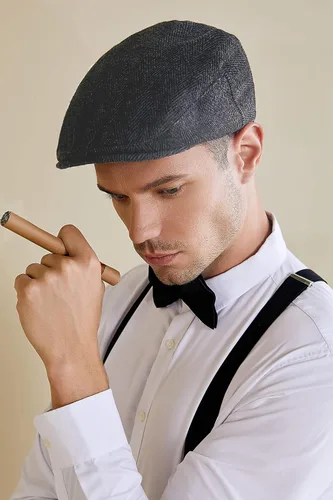 Vista 4 de BABEYOND Gorra plana para hombre, sombreros de taxi de tweed de espiga para hombre, sombreros de conducción irlandesa de los años 20, sombrero