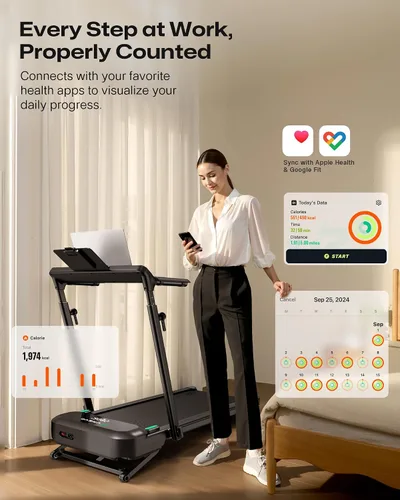 Vista 6 de UREVO Auto Incline Walking Pad with AI App, Adjustable Handlebar & Multifunctional Desk, 9% Power Incline Brushless Quiet Motorized Treadmill for
