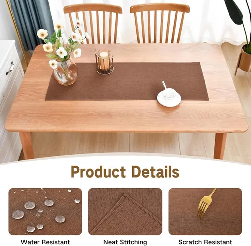 Vista 3 de Faux Linen Small Table Runner Water Resistant 13 x 36 in, Brown Farmhouse Short Table Runners, Coffee Table Runner, Dresser Runners for Bedroom