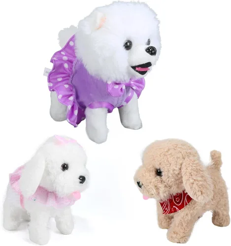Vista 6 de Juguete de Cachorro de Peluche Interactivo que Camina, Perro Robot Electrónico con Control Remoto Cola Realista que Menea, Juego de Aseo Rico