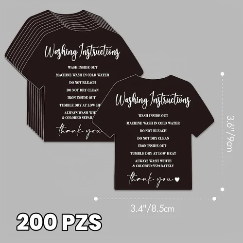 Vista 2 de 200 tarjetas de instrucciones de lavado, instrucciones de cuidado de limpieza de ropa, camiseta, inserción de instrucciones de dirección al cliente
