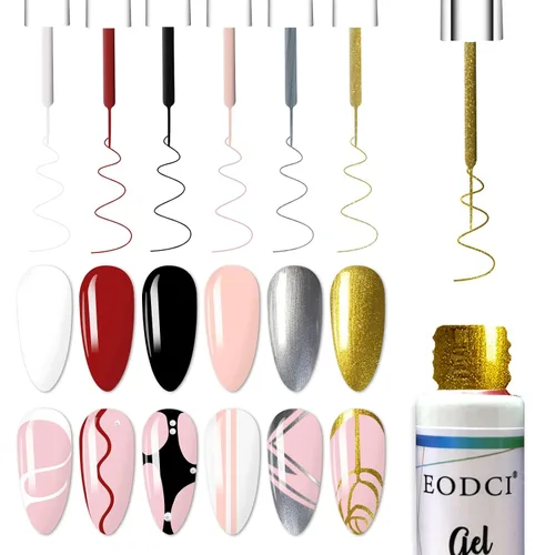Vista 11 de Eodci - Juego de esmalte de gel para arte de uñas, 12 colores negro, blanco, rosa intenso, amarillo, verde con purpurina, esmalte de gel para otoño