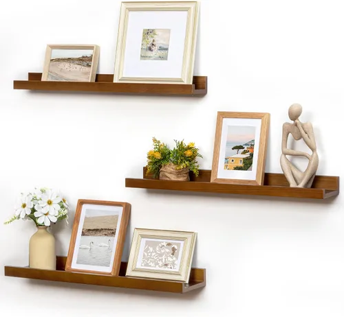 Vista 62 de FLYJOE Estante de repisa de fotos para pared, 24 pulgadas de madera de fresno maciza, estantes para libros de guardería, estantes flotantes