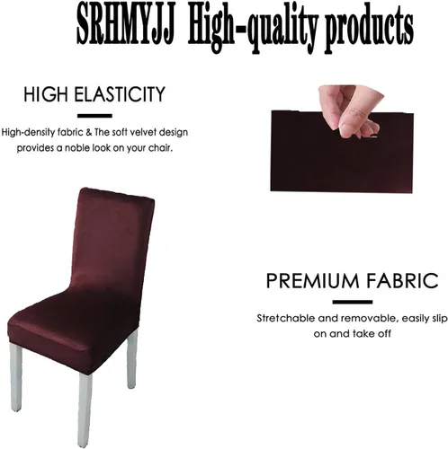 Vista 7 de Juego de 6 fundas elásticas de terciopelo suave para sillas de comedor, decoración elegante para el hogar y banquete, protector de silla Parson
