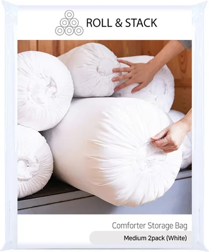Vista 13 de Roll&Stack - Organizador de bolsas de almacenamiento, S (20 L) x 2, rosa, perfecto para edredones, mantas, ropa de cama, ropa voluminosa y chaquetas