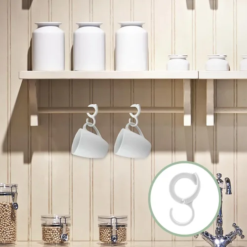 Vista 6 de 6 ganchos blancos para colgar, ganchos en S multiusos para colgar luces de cadena al aire libre, plantas, luces de patio de Navidad