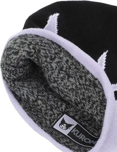 Vista 4 de Bioworld Kuromi Flame Skull - Gorro reversible gris, negro y morado, Multi colorido