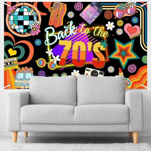 Vista 6 de Lofaris Banner de los años 70: decoraciones de fiesta de regreso a los 70, fondo retro de fotografía con temática de discoteca para fiesta