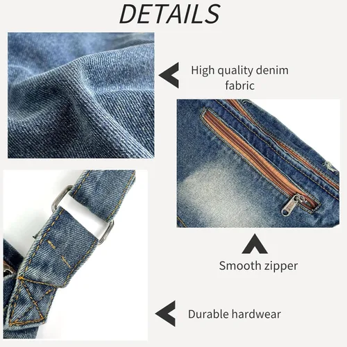 Vista 5 de Ruofuna Bolso cruzado de mezclilla grande vintage para mujer, bolso de hombro con cremallera, bolso de mensajero casual para la escuela