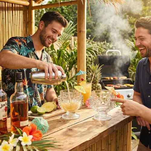 Vista 6 de TOPZEA Paquete de 4 vasos Tiki de 14 onzas, juego de tazas Tiki transparentes modernas, vasos de cóctel de bar, tazas hawaianas para fiesta Luau