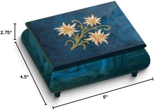 Vista 6 de Diamond2Deal Caja de música con incrustaciones florales azules