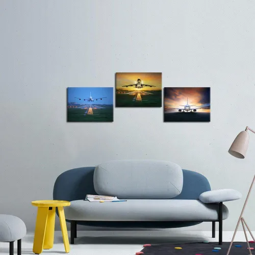 Vista 3 de iKNOW FOTO Lienzo de 3 piezas de arte para pared, diseño de avión despegable, enmarcado, póster de avión, impresiones artísticas para oficina
