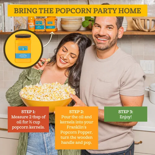 Vista 3 de Franklin's Gourmet Popcorn - 19 oz. Sal condimento de palomitas de maíz con sabor a mantequilla, 30 oz. Aceite de palomitas de maíz con sabor a