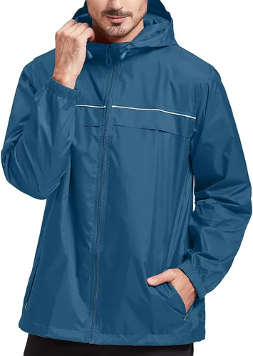 Vista 56 de SWISSWELL Chaqueta impermeable para hombre, rompevientos, ligera con capucha para uso diario casual