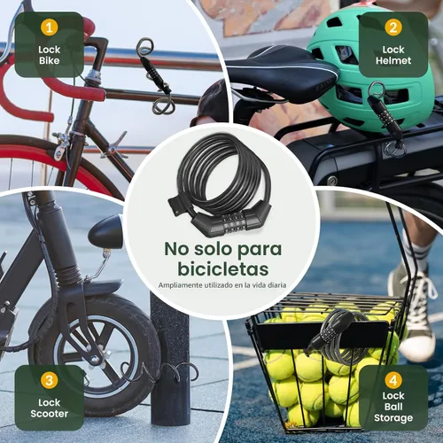 Vista 8 de Titanker Cable de bloqueo de bicicleta, bloqueo de cable de bicicleta de 4 pies, bloqueo de bicicleta autoenrollable básico para niños, combinación