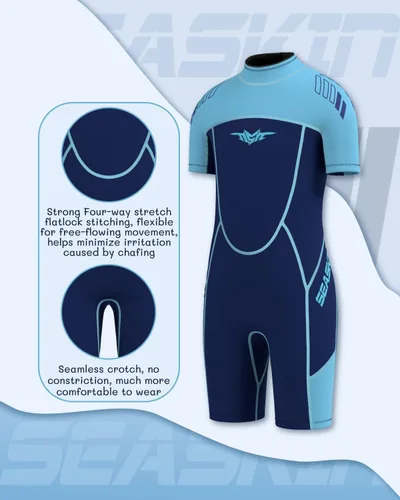 Vista 3 de Seaskin Traje de neopreno para niños y niñas de 0.118 pulgadas (0.118 in), con cremallera en la espalda, trajes térmicos para natación, buceo, surf