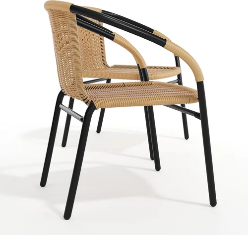 Vista 11 de Flash Furniture Lila Paquete de 2 Sillas Apilables de Ratán Beige para Restaurante Interior-Exterior