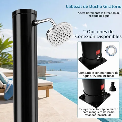 Vista 8 de Goplus Ducha exterior con calefacción solar de 10 galones, ducha exterior independiente de 7.2 pies con cabezal de ducha giratorio, ajuste de Negro