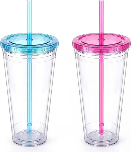 Vista 14 de Zukro Vaso acrílico transparente con pajita y tapa de 32 oz, vaso de plástico reutilizable aislado de doble pared para café helado, vaso para llevar