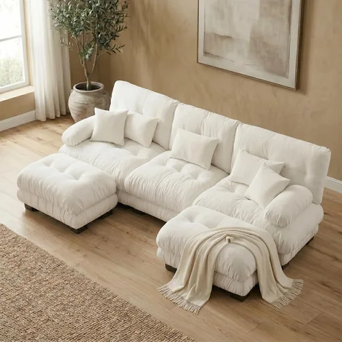 Vista 49 de Juego de sofá modular con asiento profundo de 94.4", tela de chenilla, loveseat seccional moderno para sala de estar, cómodo loveseat de felpa tipo