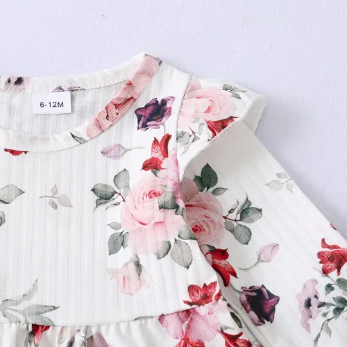Vista 4 de XUANHAO Conjunto de 2 piezas de pantalones de mezclilla para niñas pequeñas parte superior floral con volantes pantalones de mezclilla rasgados