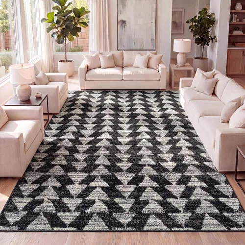 Vista 13 de JONATHAN Y Aisha - Alfombra geométrica triangular marroquí negra/crema, 2x8, contemporánea, moderna, fácil de limpiar para sala de estar