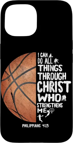 Vista 6 de Funda de baloncesto para iPhone 17 con texto en inglés "I can do All Things Through Christ Philippians