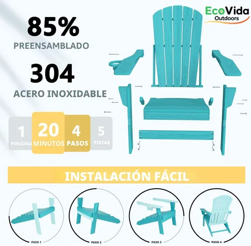 Vista 9 de Juego de sillas plegables Adirondack de 3 piezas, respaldo extra alto de 38 pulgadas y grano de madera en relieve, muebles de patio de polietileno