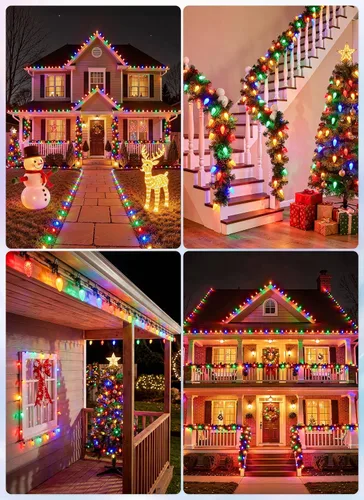Vista 8 de Luces LED C9 de Navidad para Exteriores, 68 Pies, 100 Luces LED de Cadena con Clips Rápidos, Grado Comercial Extensibles Impermeables Luces