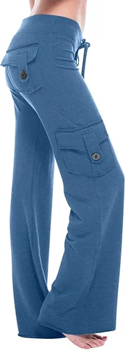 Vista 2 de Pantalones de yoga con corte de bota para mujer, con bolsillos de carga, elásticos, pantalones palazzo, pantalones largos y anchos para entrenamiento