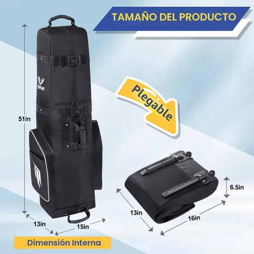 Vista 2 de Bolsa de viaje de golf Gofly para aerolíneas con ruedas, cremallera con candado y compartimento para zapatos, bolsa de viaje de golf